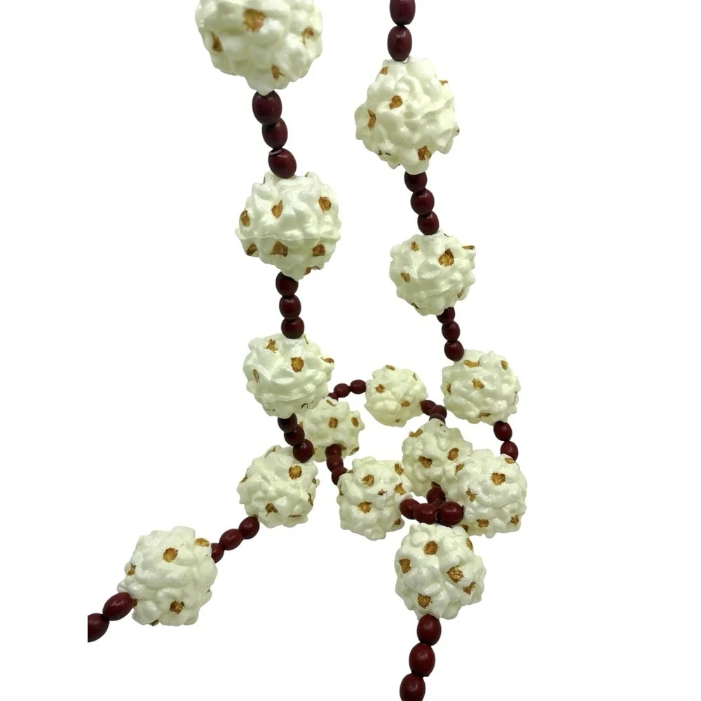 Vtg Popcorn And Red Beaded Christmas Tree Garland 65